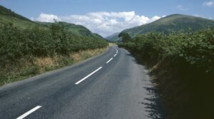 Winding moorland road through the Trough of Bowland